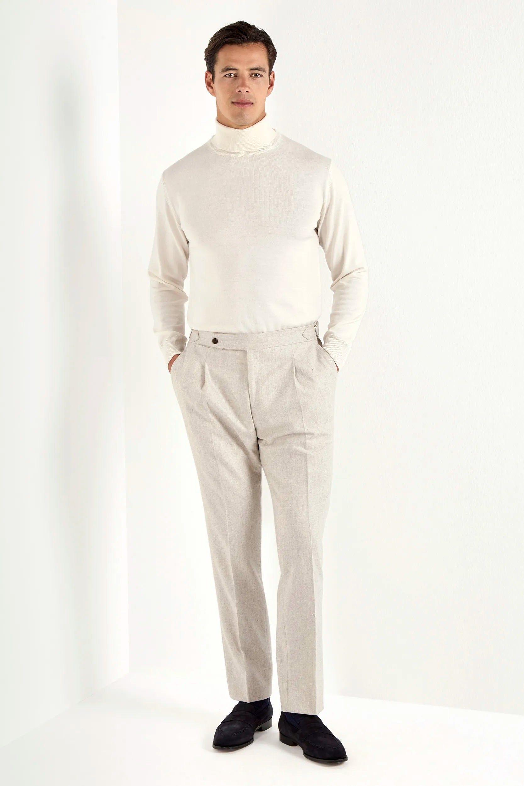 Beige flannel Roma trousers - Made in Italy