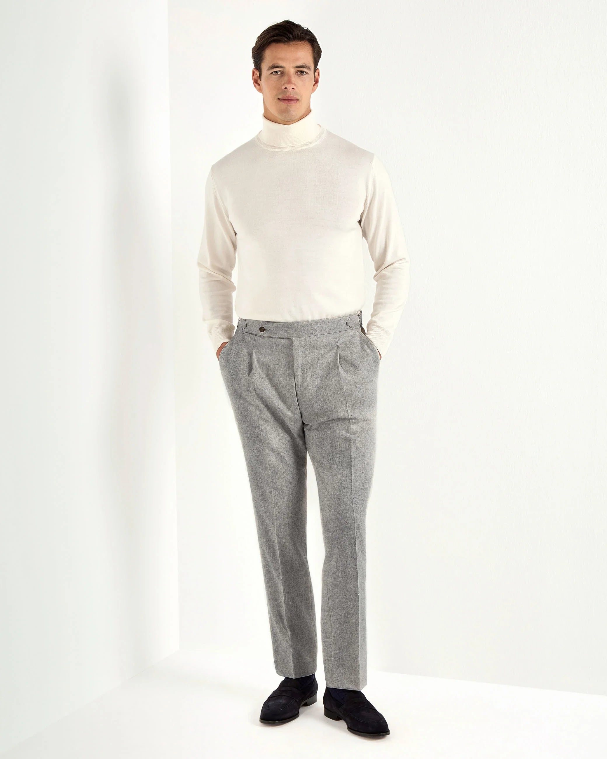 Light grey flannel Roma trousers - Made in Italy