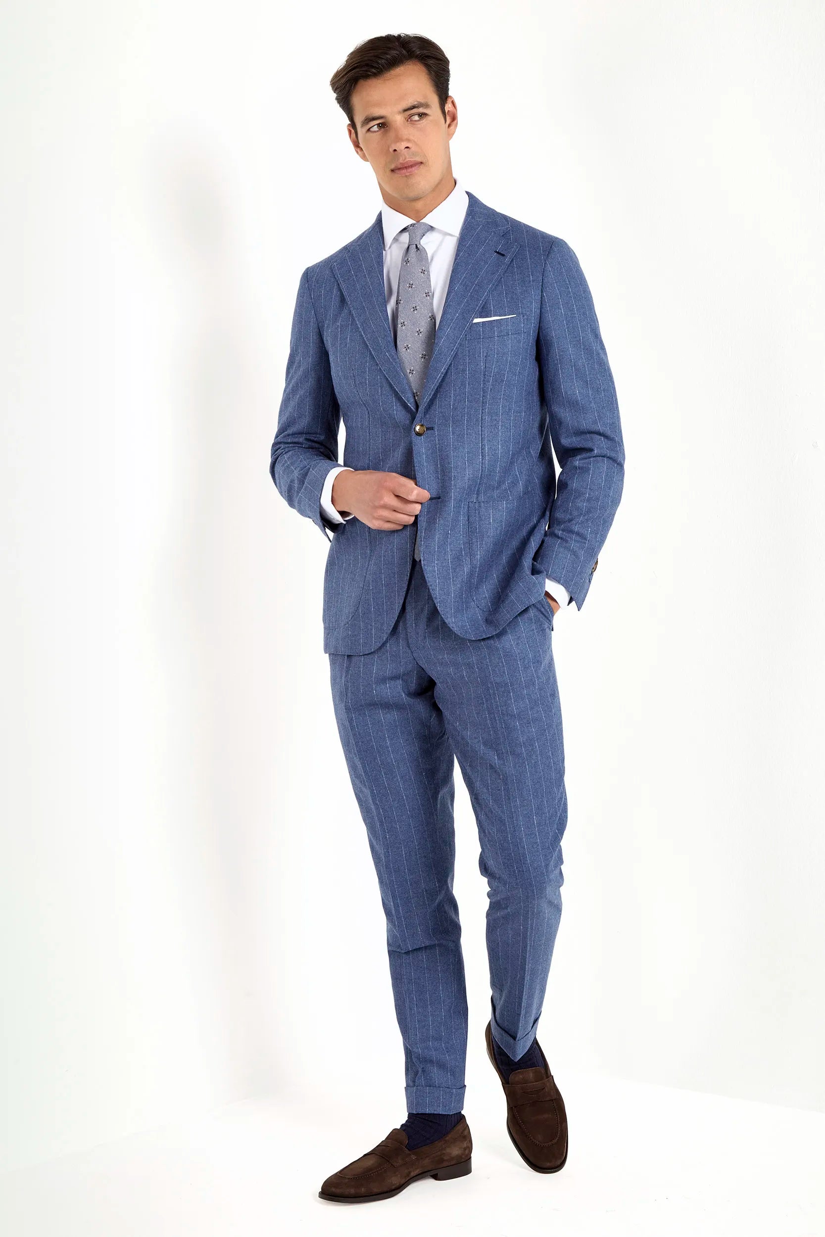 Dusty blue striped suit - Made in Italy