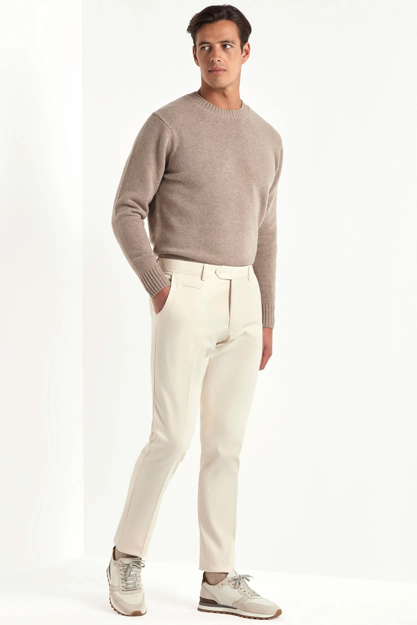 Off-white cotton and cashmere Garda trousers - Made in Italy
