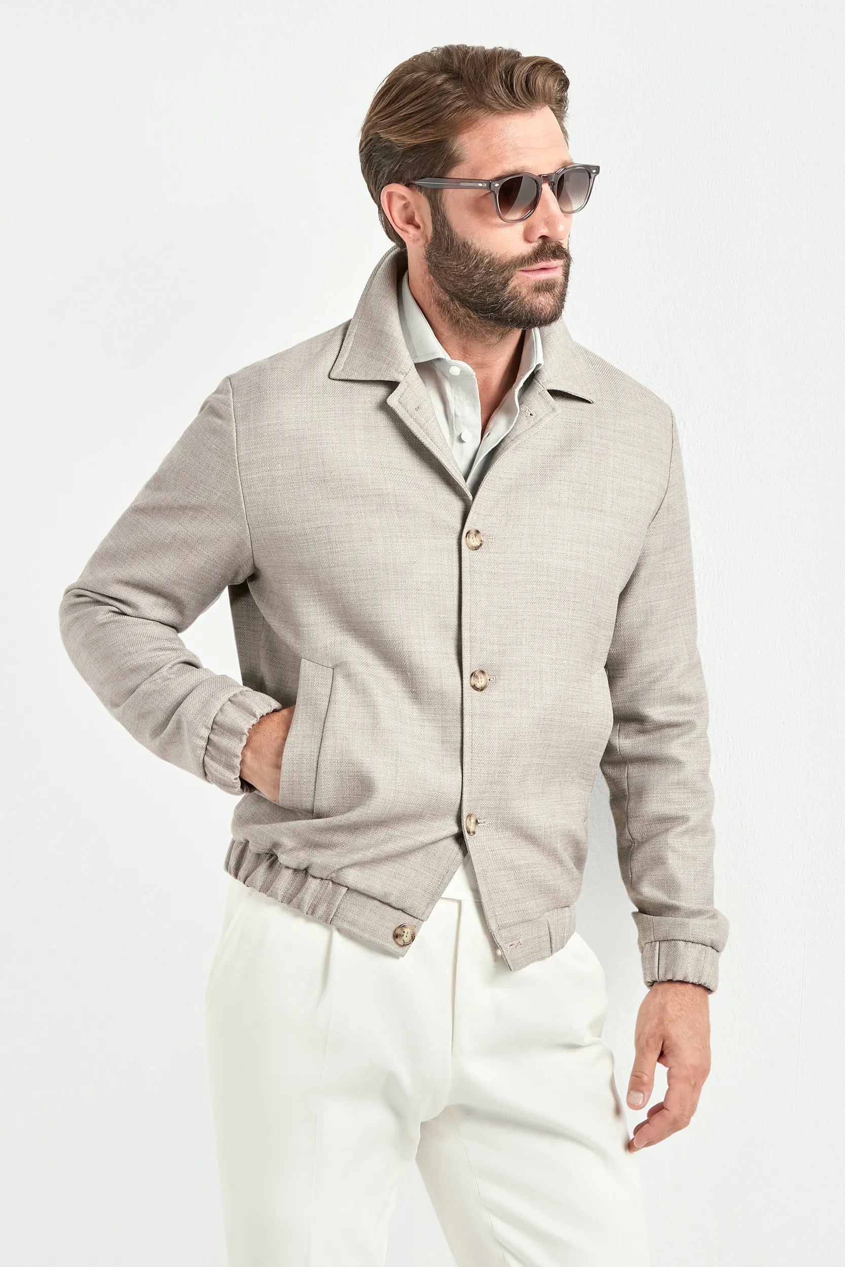 Taupe linen blend bomber - Made in Italy