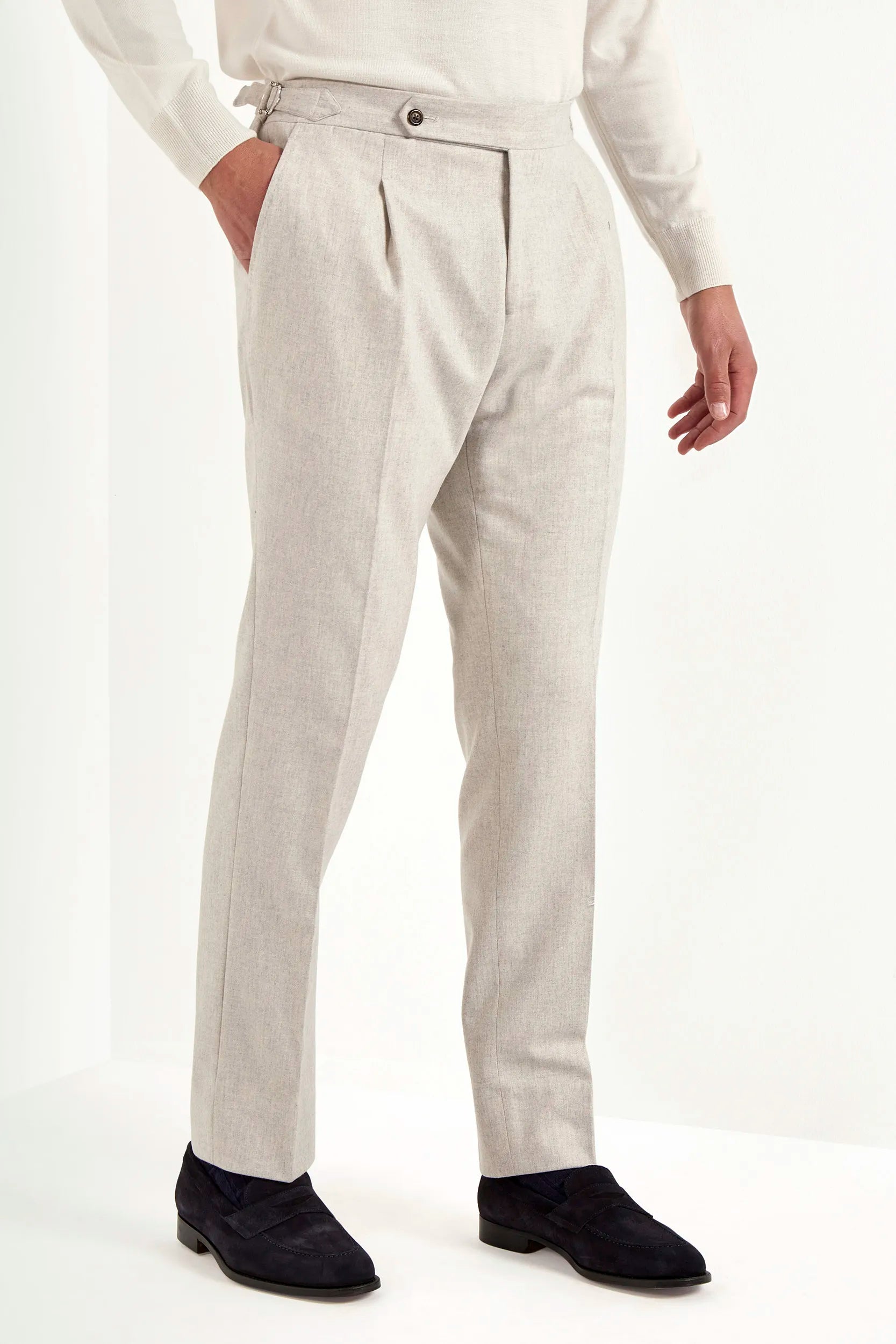 Beige flannel Roma trousers - Made in Italy