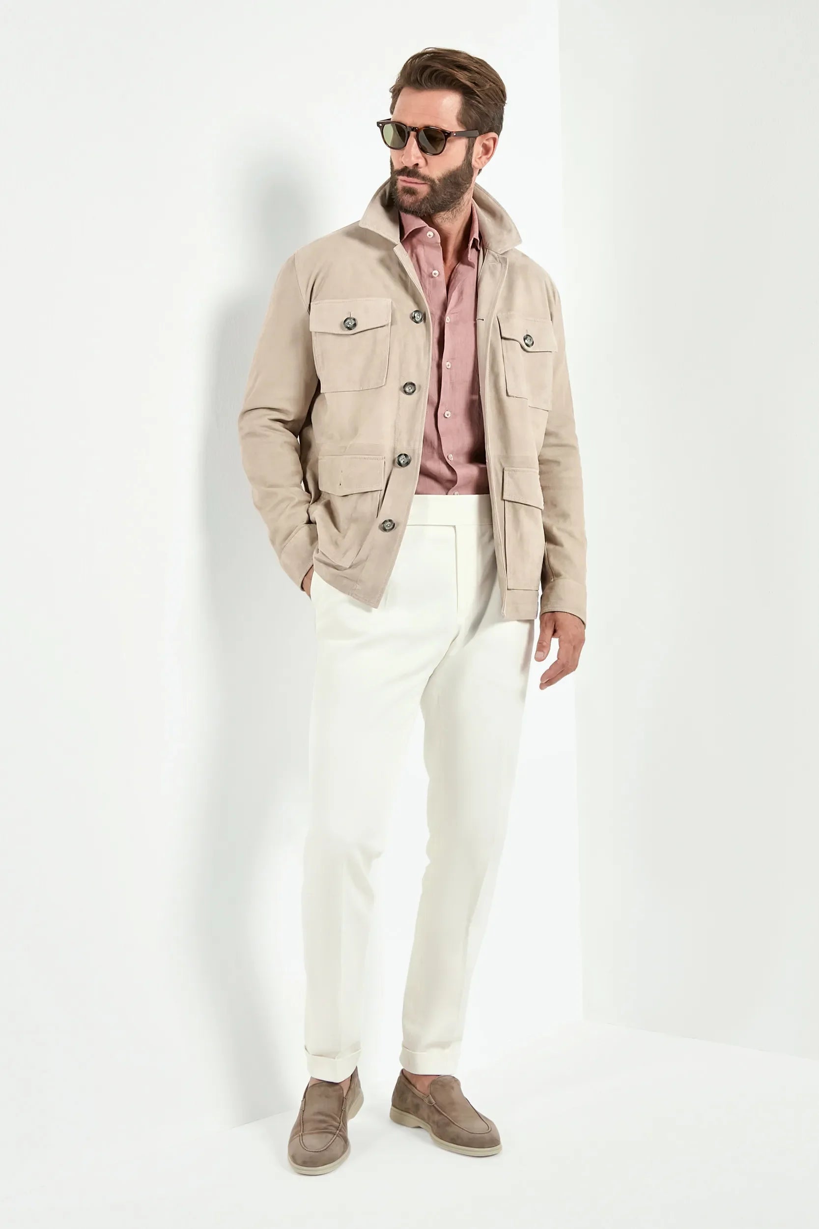 Taupe suede field jacket - Made in Italy