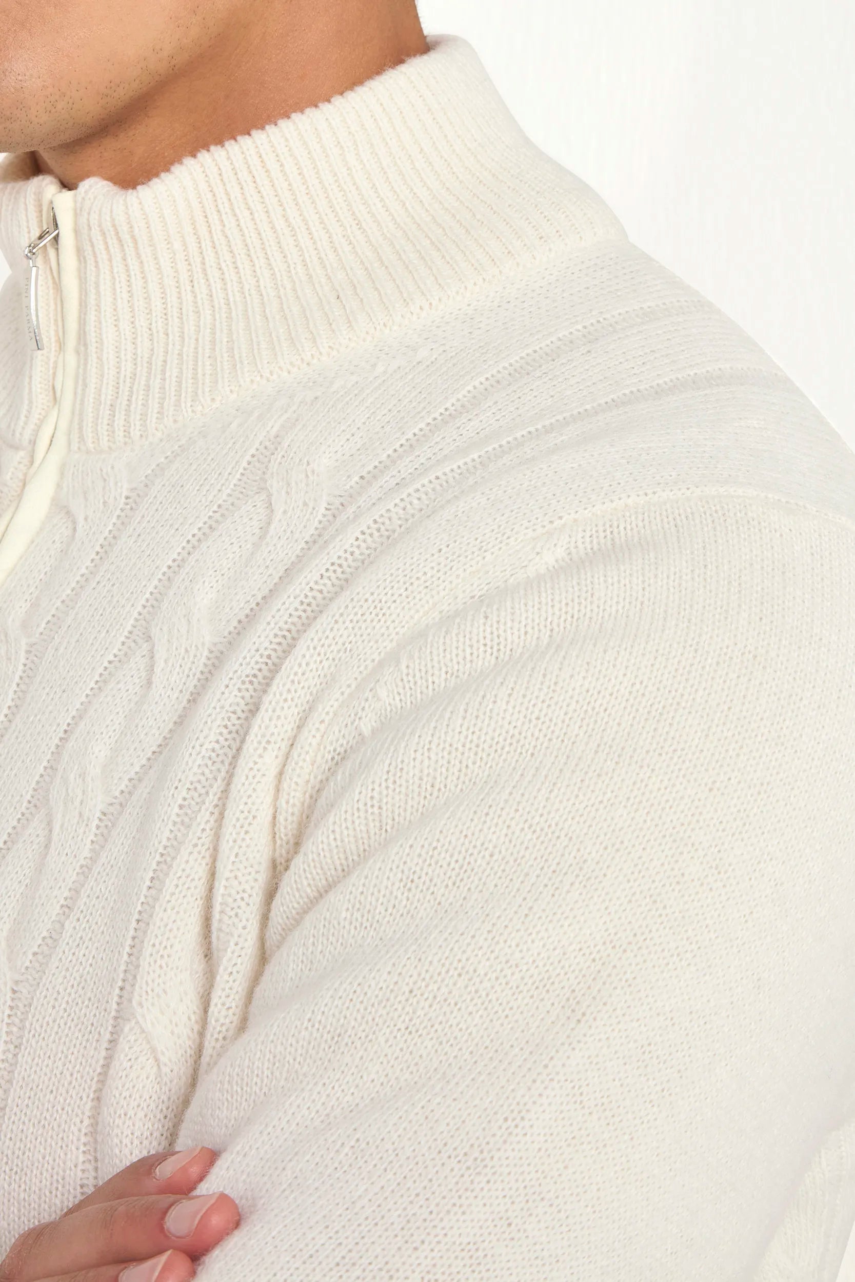 White cable knit cashmere blend full zip – Made in Italy