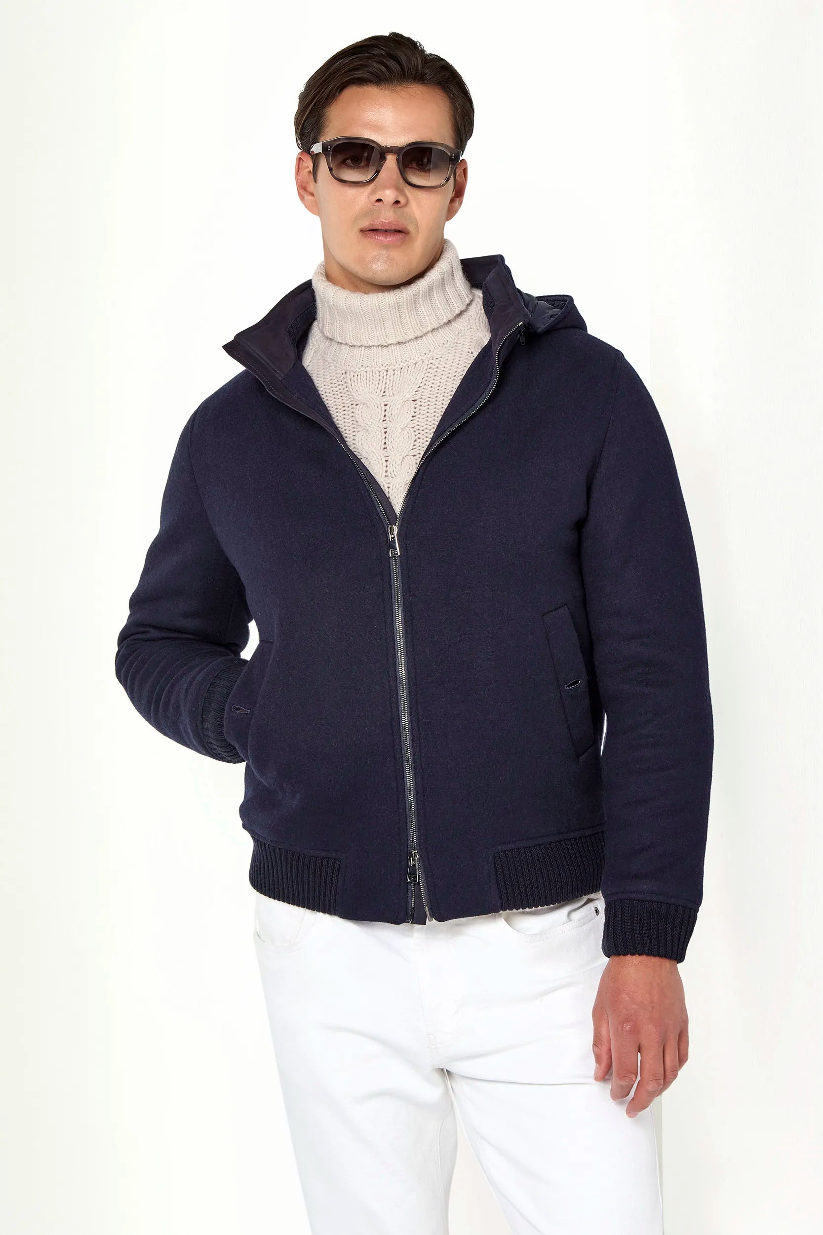 Blue hooded bomber - Made in Italy