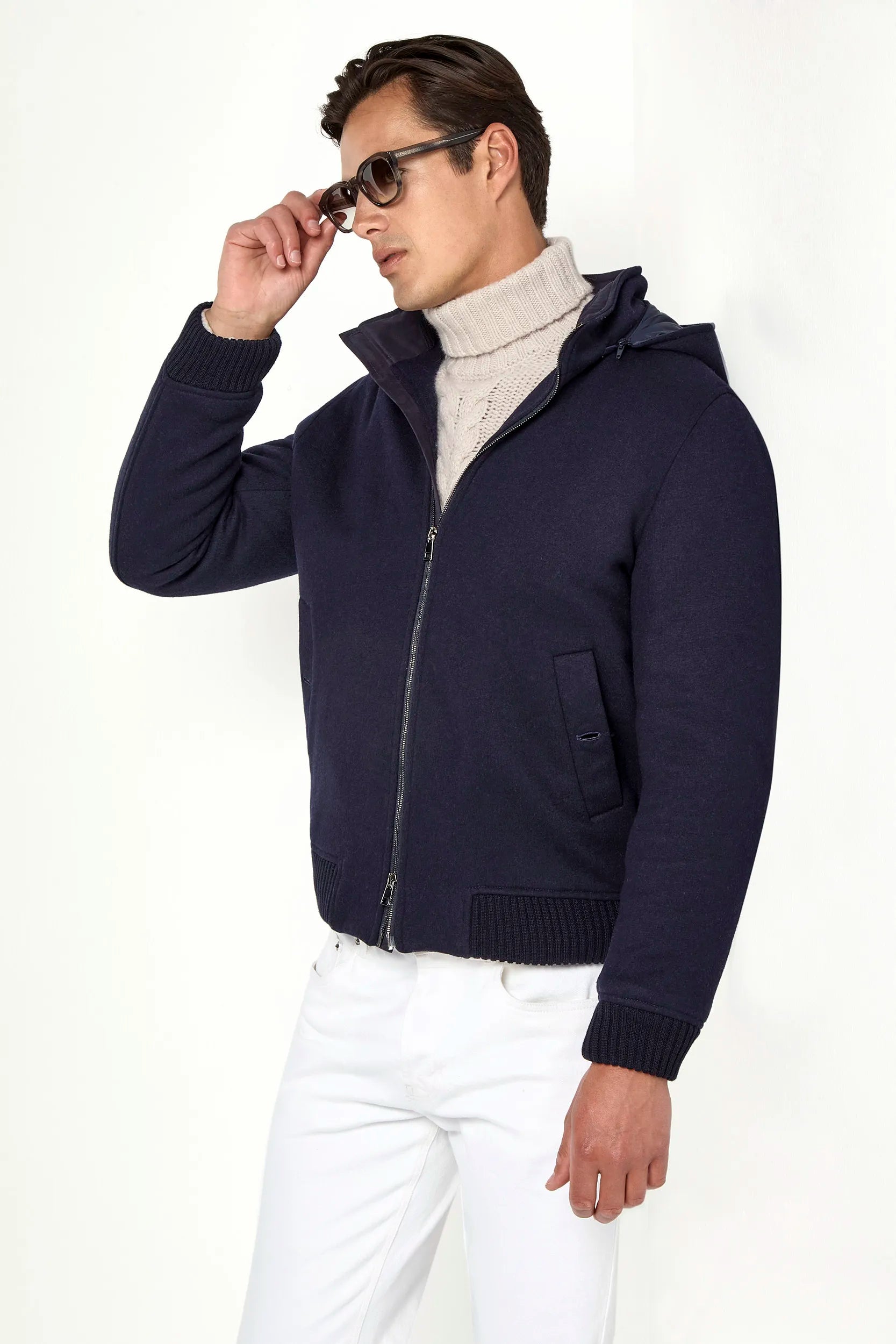 Blue hooded bomber - Made in Italy