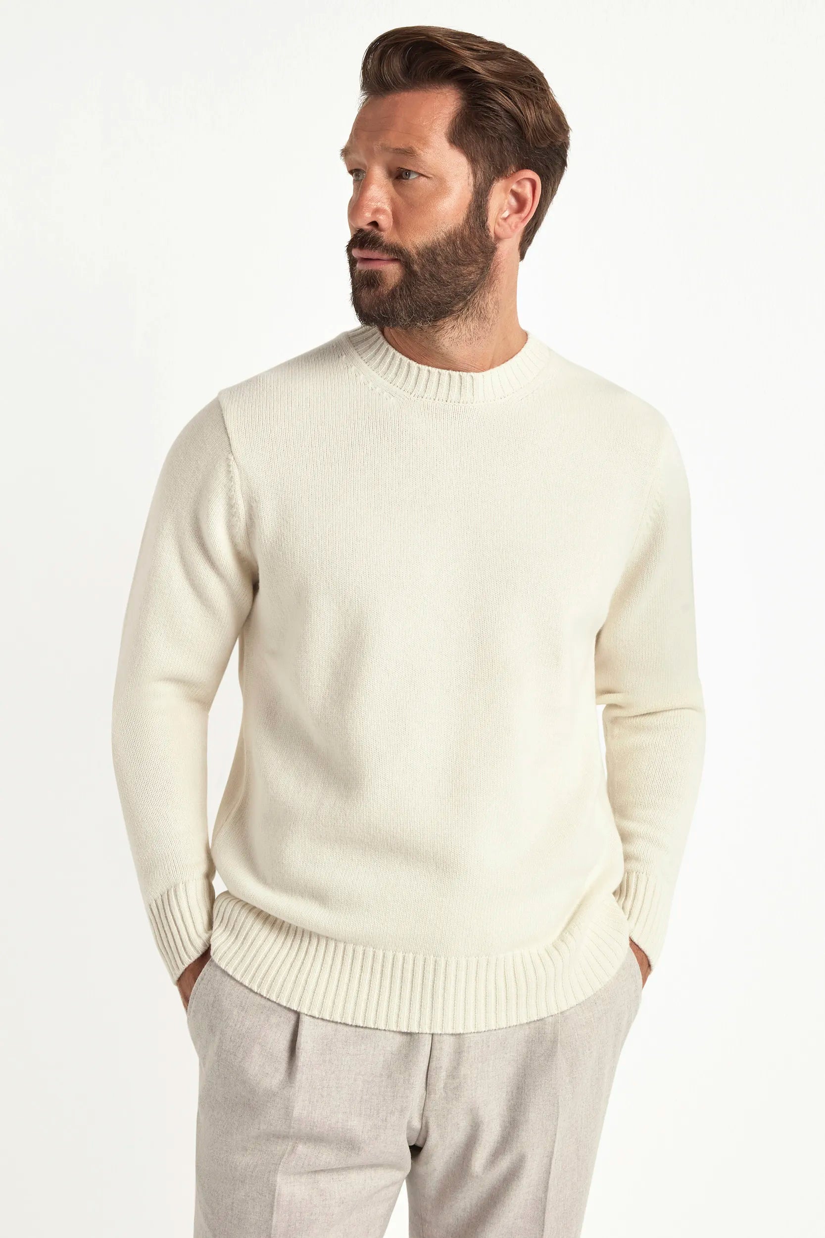 Cream merino crewneck - Made in Italy