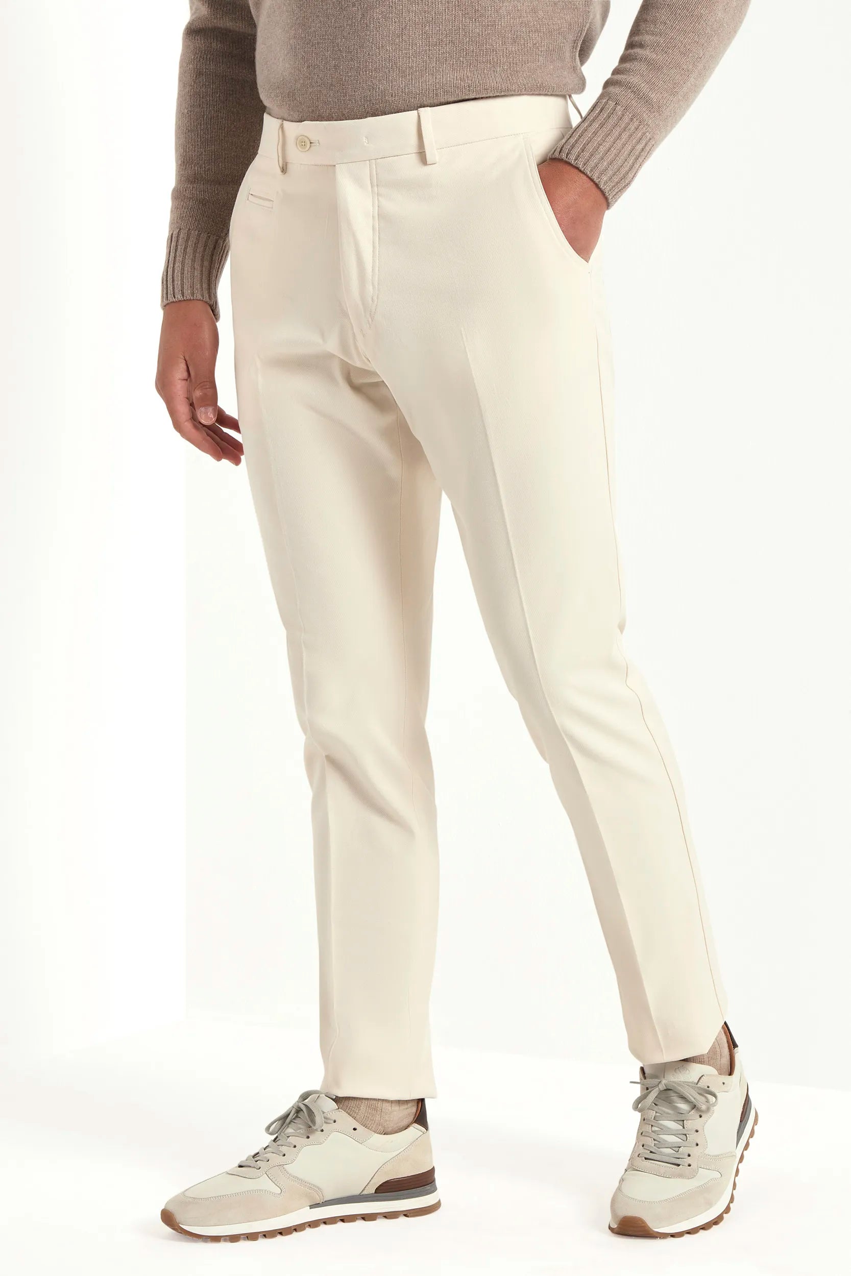 Off-white cotton and cashmere Garda trousers - Made in Italy