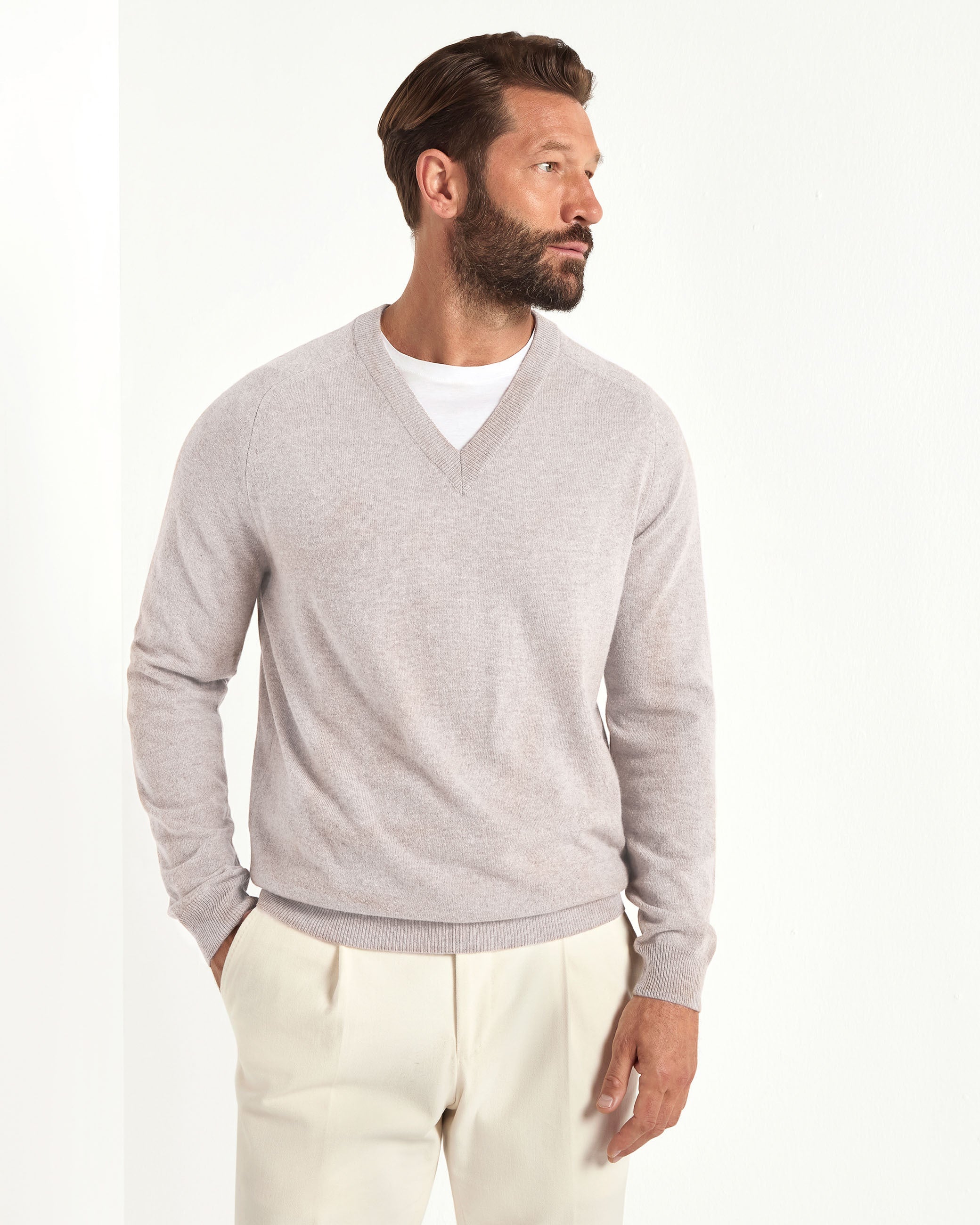 Sand v-neck sweater - Made in Italy