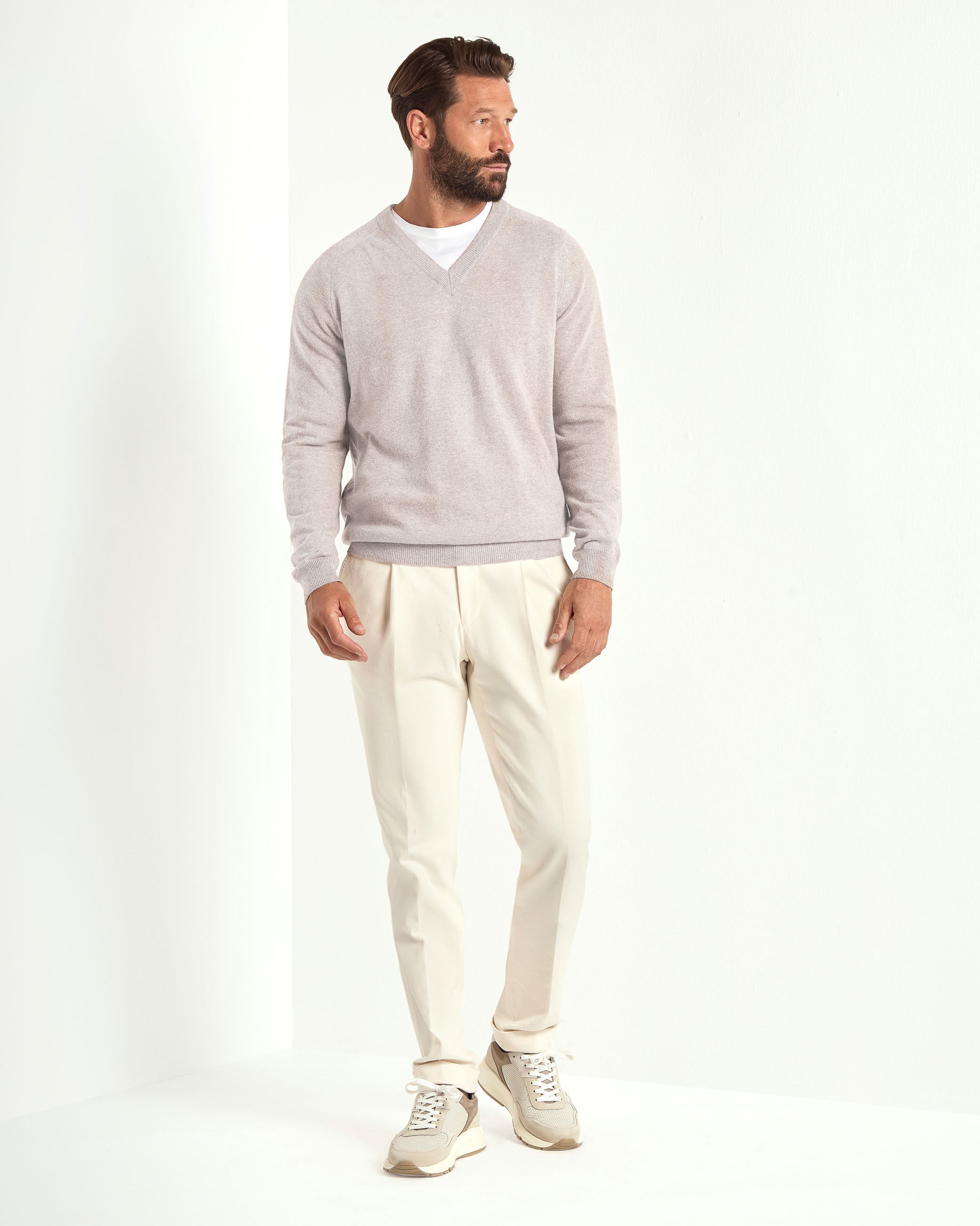 Sand v-neck sweater - Made in Italy