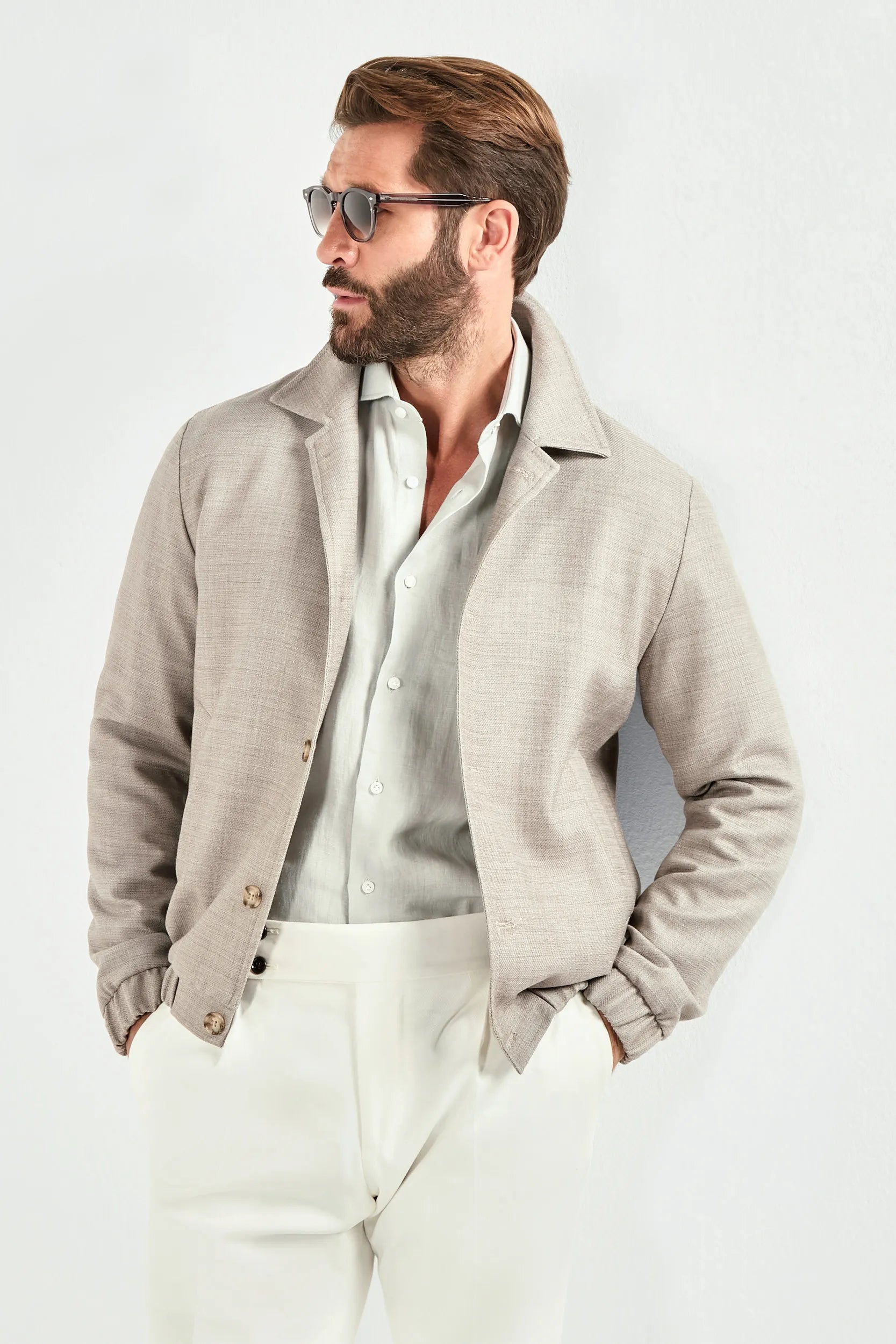 Taupe linen blend bomber - Made in Italy